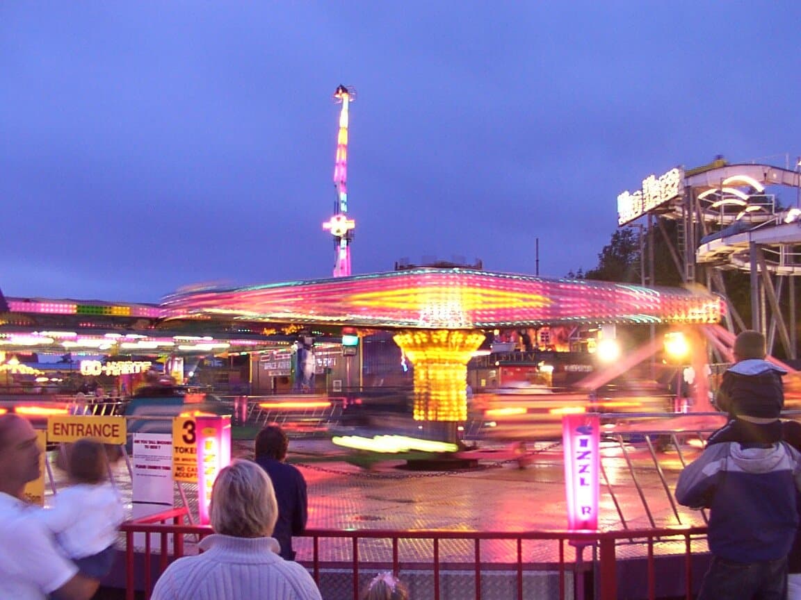 Fairground rides at Brean Leisure Park near the headland