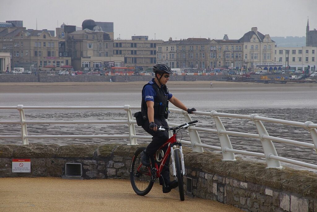 Cyclist on the Knightstone causeway, Weston-super-Mare