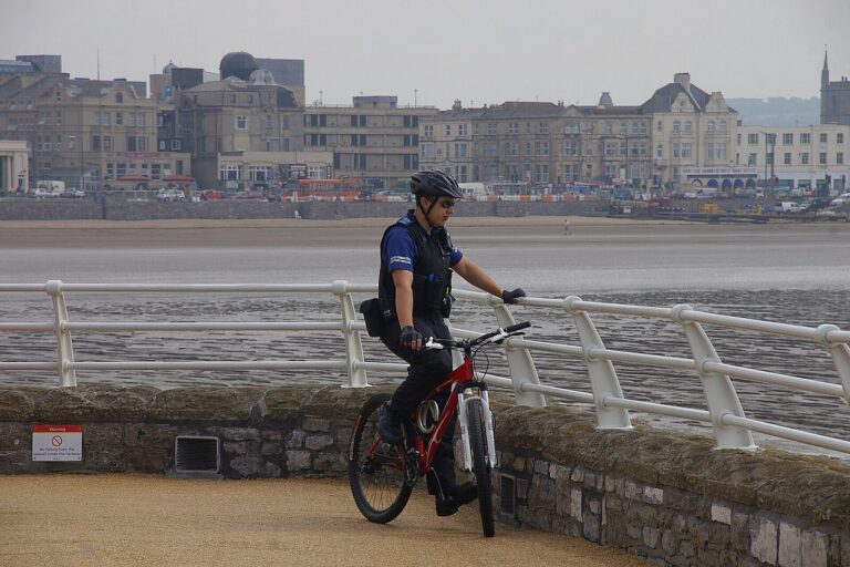 Cyclist on the Knightstone causeway, Weston-super-Mare